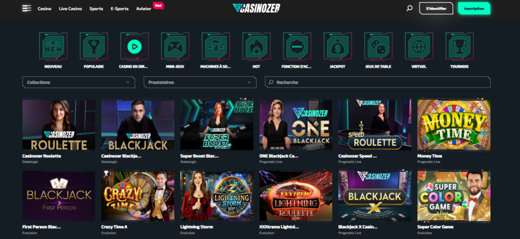 Interface de l application Casinozer